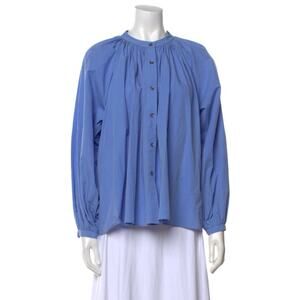 CO Womens Balloon Sleeve Blouse Button Down Oxford Blue Size Medium